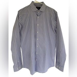 Nordstrom Men's Shop Trim Fit Blue Button Down LS‎ Blue Plaid Size 36-37 16 Neck